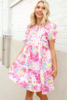 Haptics Pink Floral Print Contrast Binding Babydoll Dress