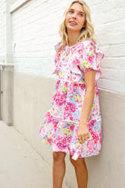 Haptics Pink Floral Print Contrast Binding Babydoll Dress