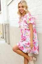 Haptics Pink Floral Print Contrast Binding Babydoll Dress