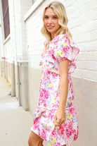 Haptics Pink Floral Print Contrast Binding Babydoll Dress