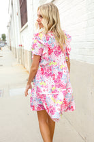 Haptics Pink Floral Print Contrast Binding Babydoll Dress
