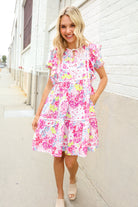 Haptics Pink Floral Print Contrast Binding Babydoll Dress