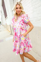 Haptics Pink Floral Print Contrast Binding Babydoll Dress