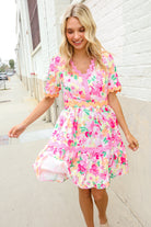 Haptics Rose Floral Print Ric Rack Trim Babydoll Dress