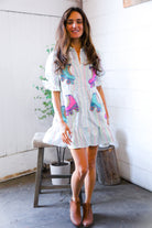Fantastic Fawn Pastel Multi Stripe Button Roller Skate Sequin Patch Pocket Dress