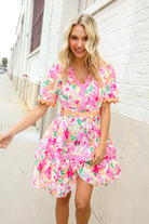 Haptics Rose Floral Print Ric Rack Trim Babydoll Dress