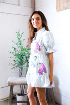 Fantastic Fawn Pastel Multi Stripe Button Roller Skate Sequin Patch Pocket Dress