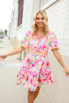 Haptics Rose Floral Print Ric Rack Trim Babydoll Dress