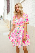 Haptics Rose Floral Print Ric Rack Trim Babydoll Dress