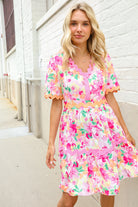 Haptics Rose Floral Print Ric Rack Trim Babydoll Dress