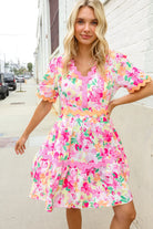 Haptics Beautiful You Rose Floral Print Ric Rack Trim Babydoll Dress