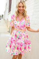 Haptics Rose Floral Print Ric Rack Trim Babydoll Dress