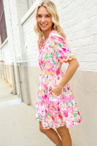 Haptics Beautiful You Rose Floral Print Ric Rack Trim Babydoll Dress