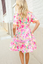 Haptics Rose Floral Print Ric Rack Trim Babydoll Dress