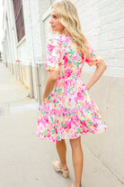 Haptics Rose Floral Print Ric Rack Trim Babydoll Dress