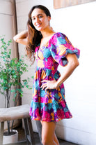 Peach Love Purple Multi Floral Woven Lined Banded Surplice Dress