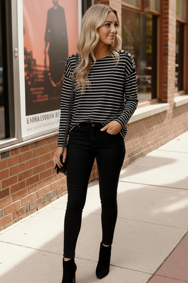 Hyped Unicorn Chic & Buttoned Black and White Tee