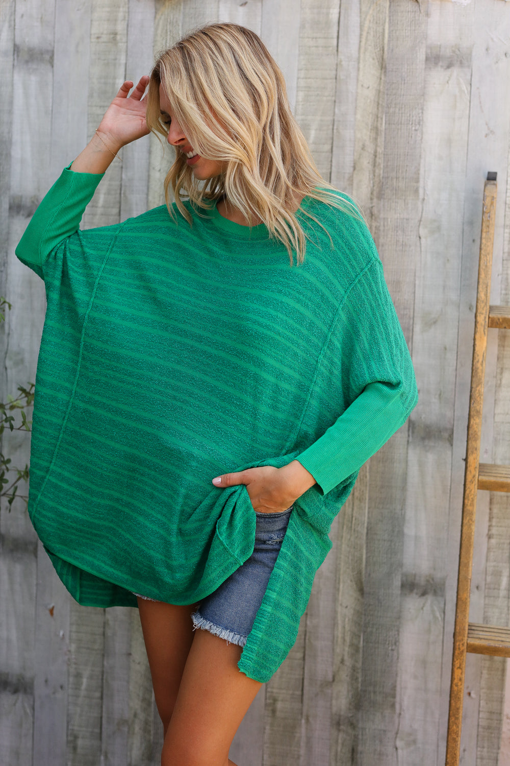 First Love Green Hi Low Pullover Large Shirts & Tops