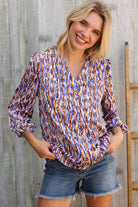 First Love V Neck Fabric Button Detail Blouse Large