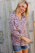 First Love V Neck Fabric Button Detail Blouse
