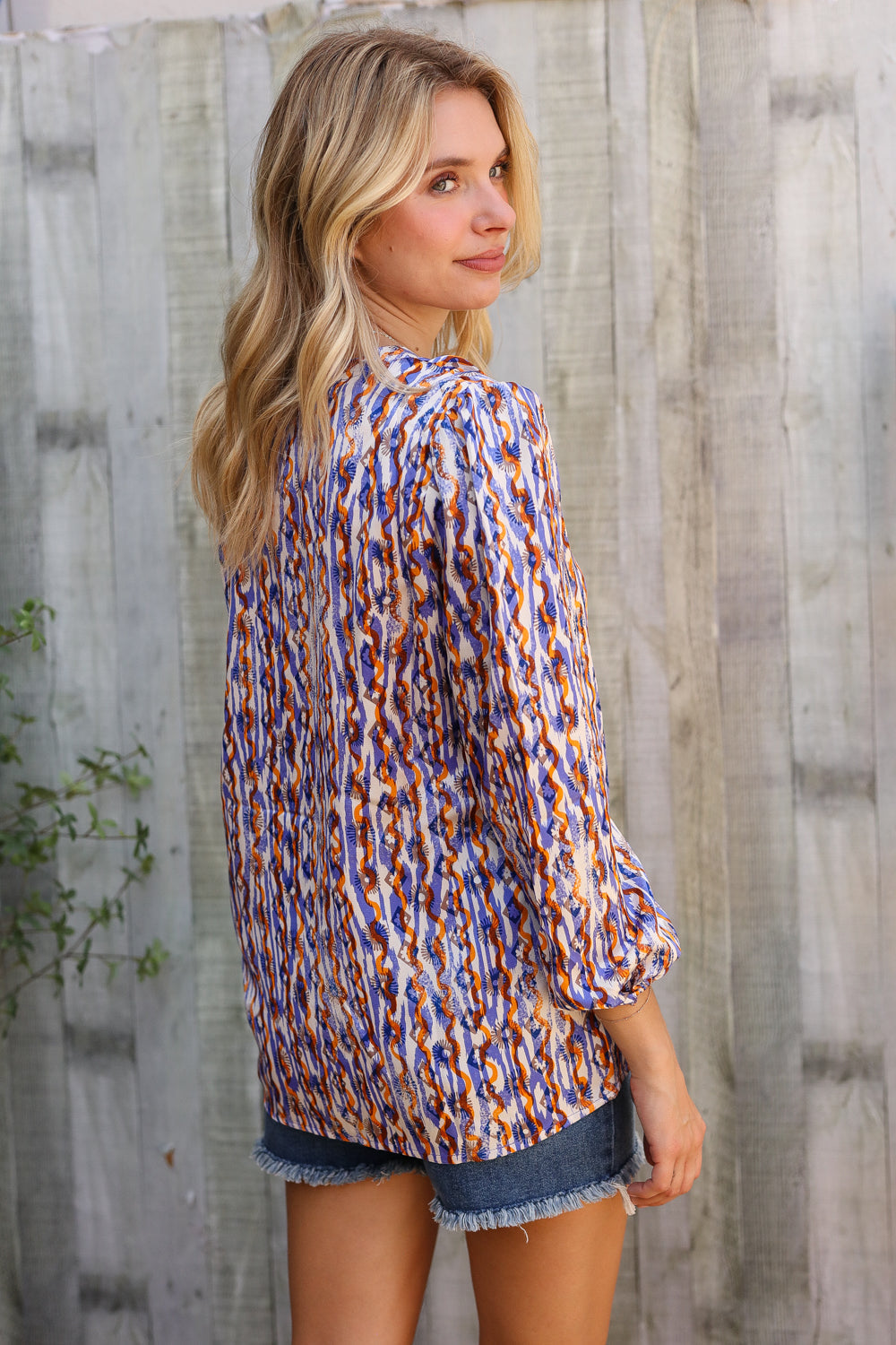 First Love V Neck Fabric Button Detail Blouse