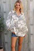 First Love Ivory Satin Button-Down Collared Long Sleeve Bouse