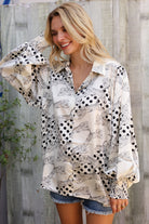 First Love Ivory Satin Button-Down Collared Long Sleeve Bouse