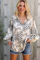 First Love Ivory Satin Button-Down Collared Long Sleeve Bouse