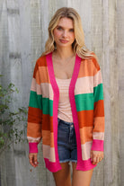 First Love Multicolor Block Open Long Cardigan