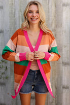 First Love Multicolor Block Open Long Cardigan