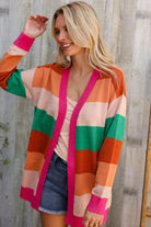 First Love Multicolor Block Open Long Cardigan