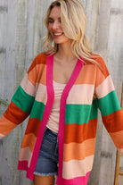 First Love Multicolor Block Open Long Cardigan