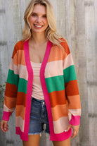 First Love Multicolor Block Open Long Cardigan