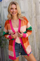First Love Multicolor Block Open Long Cardigan