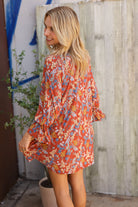 Beeson River Cinnamin Floral Ruffle Sleeve Ribbon Tie Swing Dress