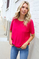 First Love Rose & Lime Pointelle Knit Short Sleeve Sweater Top