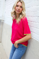 First Love Rose & Lime Pointelle Knit Short Sleeve Sweater Top