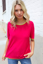 First Love Rose & Lime Pointelle Knit Short Sleeve Sweater Top