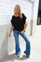 First Love Black Loose Knit Dolman Top/Coverup with Crochet Details