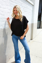 First Love Black Loose Knit Dolman Top/Coverup with Crochet Details