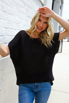 First Love Black Loose Knit Dolman Top/Coverup with Crochet Details