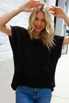 First Love Black Loose Knit Dolman Top/Coverup with Crochet Details