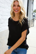 First Love Black Loose Knit Dolman Top/Coverup with Crochet Details