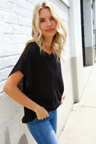 First Love Black Loose Knit Dolman Top/Coverup with Crochet Details