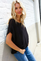 First Love Black Loose Knit Dolman Top/Coverup with Crochet Details