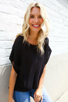 First Love Black Loose Knit Dolman Top/Coverup with Crochet Details