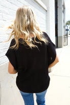 First Love Black Loose Knit Dolman Top/Coverup with Crochet Details