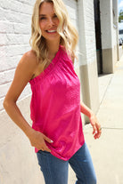 First Love Fuchsia Leopard Print One Shoulder Satin Top