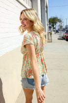 Haptics Be Charming Sage Floral Print Elastic Neck Ribbon Bow Tie Top