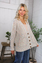 Haptics Cozy in Confetti Pocketed Button Cardigan